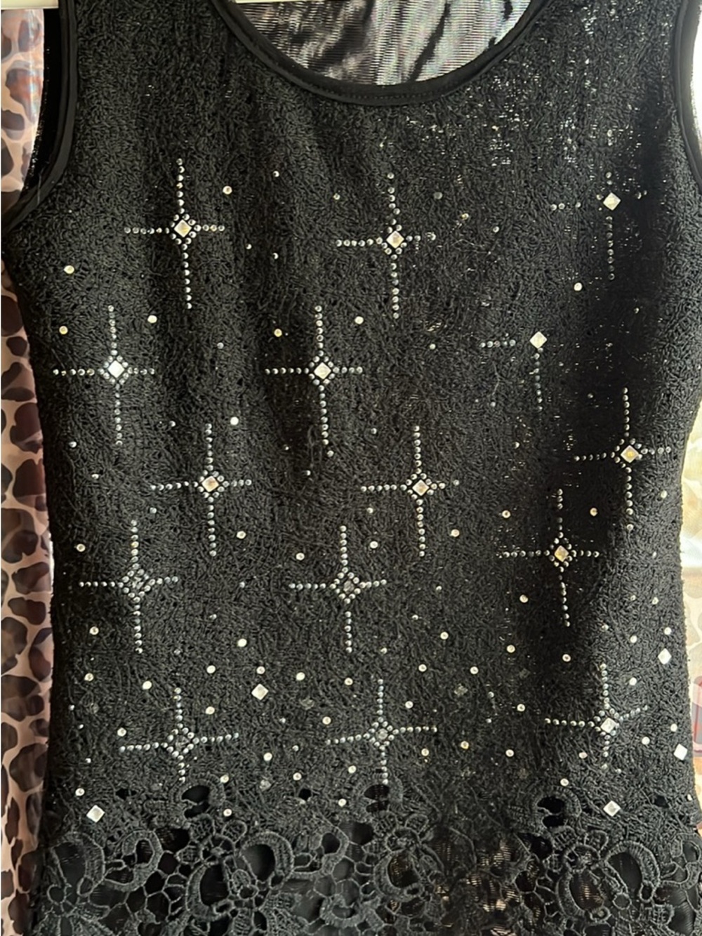 Black Beaded Lace Tank Top